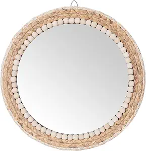 15-Inch Boho Round Hanging Wall Mirror with Rattan Frame
