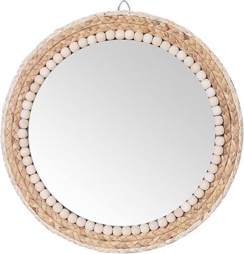 15 Inch Boho Round Hanging Wall Mirror Decorative Rattan Circle Mirrors for Farmhouse, Living Room, Bedroom
