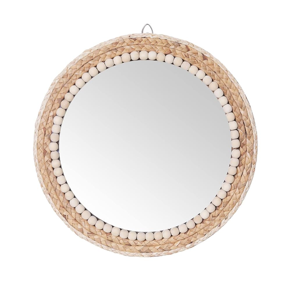 15 Inch Boho Round Hanging Wall Mirror Decorative Rattan Circle Mirrors