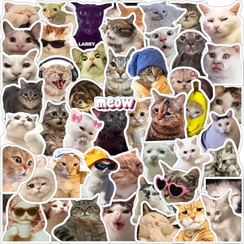 Image of Cat Meme Sticker Pack (50+ Stickers) | Internet Viral Cat Memes | Funny & Cute Designs | Glossy Premium Vinyl | Waterproof Stickers for Laptop & Phone