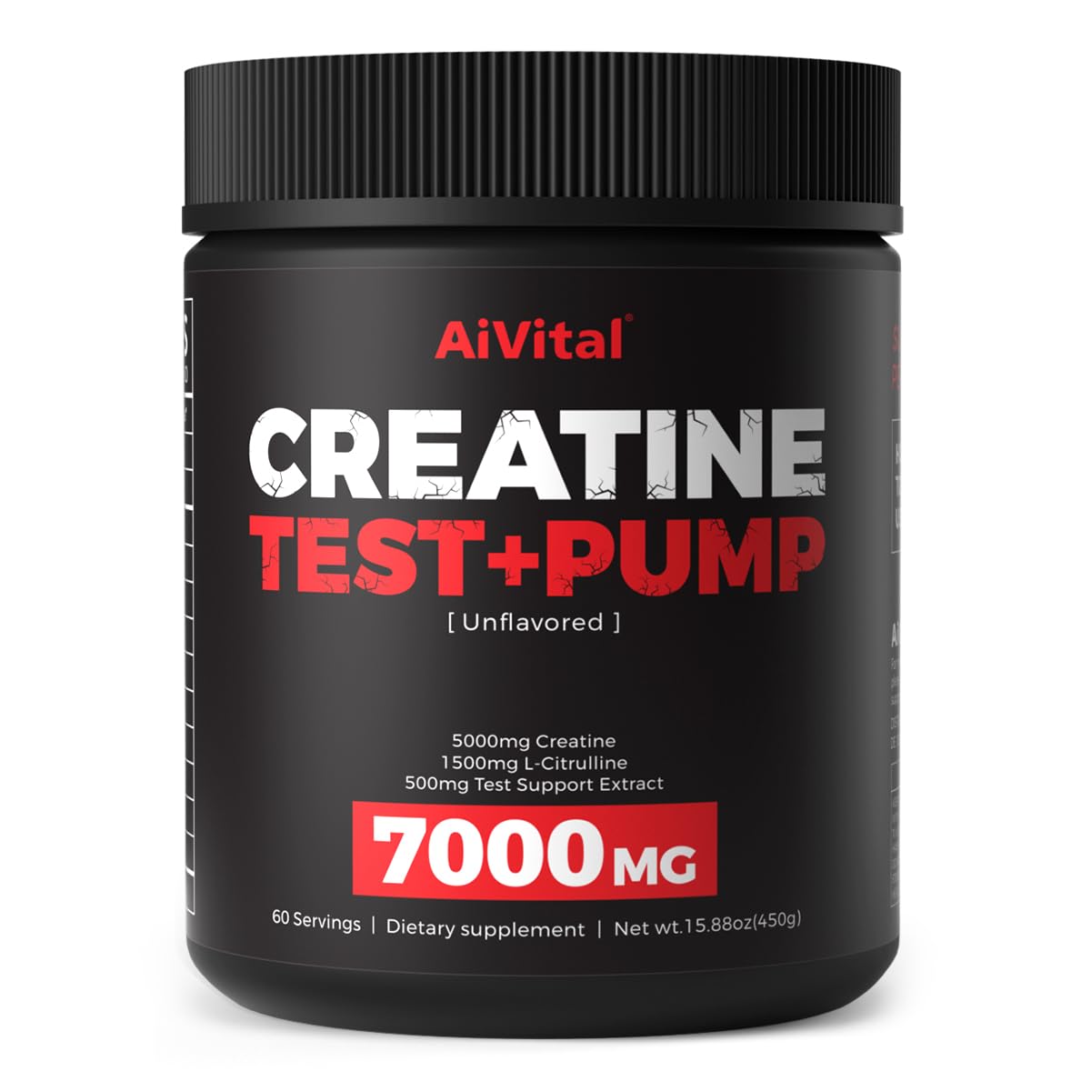 AiVital™ Creatine Powder for Men–5000mg Creatine Monohydrate with 1500mg L-Citrulline & 500mg Vitality Blend for Men–Strength, Performance,Muscle Pump&Recovery Support–Unflavored,60 Servings, 450g