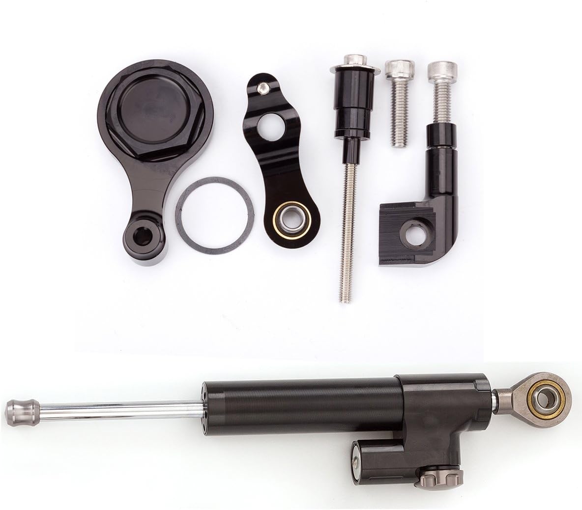 FXCNC Motorcycle CNC Steering Damper Stabilizer Buffer Control Bar With Mounting Bracket Kit Full Set Compatible with YZF R6 (not Race) 2006-2020, YZF R1 2006-2016