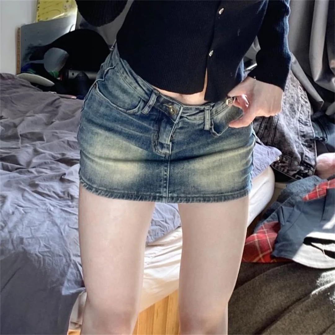 Minigonne da donna in denim a vita alta Streetwear Vintage Casual Gonna