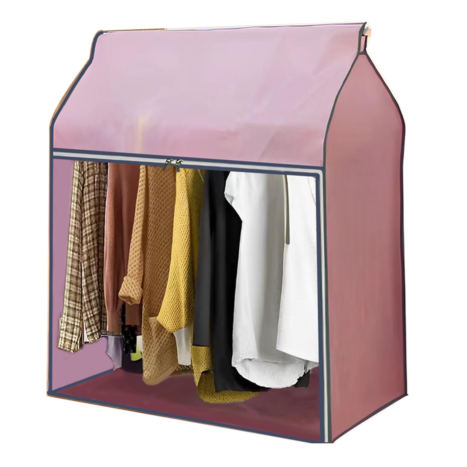 Fundas para armario, protección contra el polvo, material no tejido, ventana de PVC transparente, apertura de cremallera de 3 lados, 80 x 50 x 90 cm (rosa), juego de 2