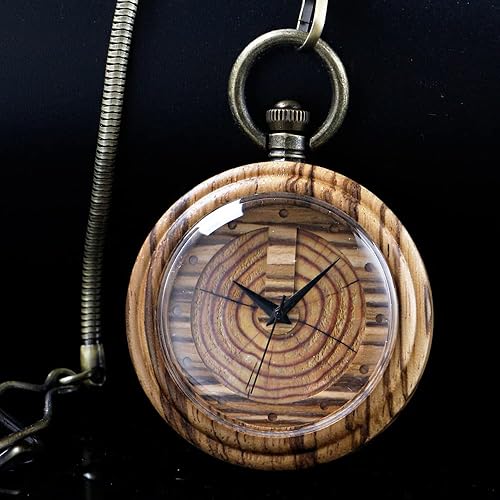 Miniatura 3 de Tiong Relojes de bolsillo de madera para hombre, hecho a mano, de madera de bambú, analógico, de cuarzo, con cadena, regalo para el día del padre