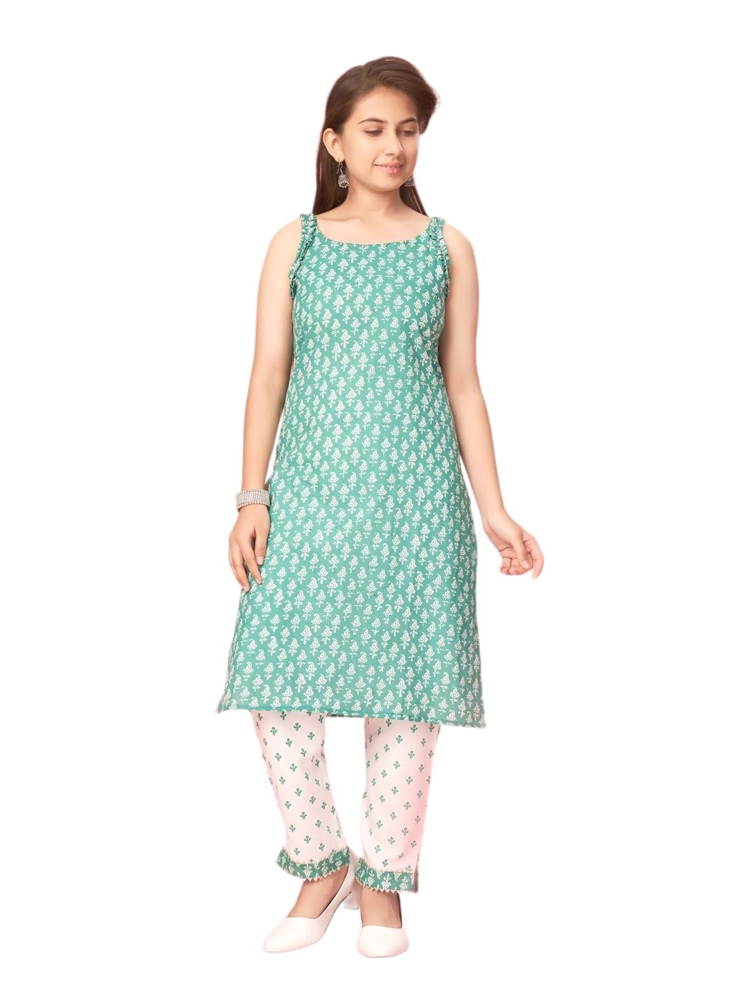 Aarika Girls Sea Green Colour Cotton Printed Kurti (Kurti-K-Tr-01-Green-34)