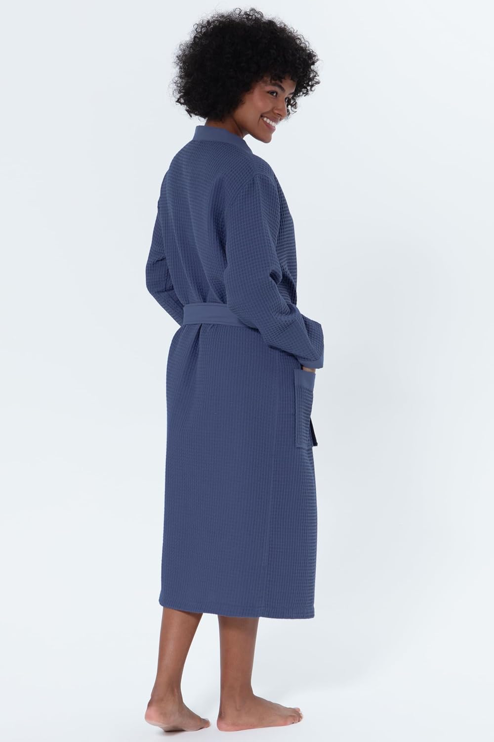 SEYANTE Women's Organic Cotton Waffle Kimono, Hooded Robe – GOTS Certified Lightweight Full-Length Spa Bathrobe with Piping - Image 5