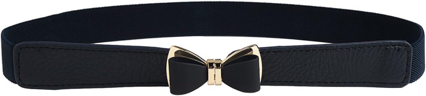 Womens 1" Width Bow Skinny Elastic Waist Belt Stretchy Belt Thin Belt