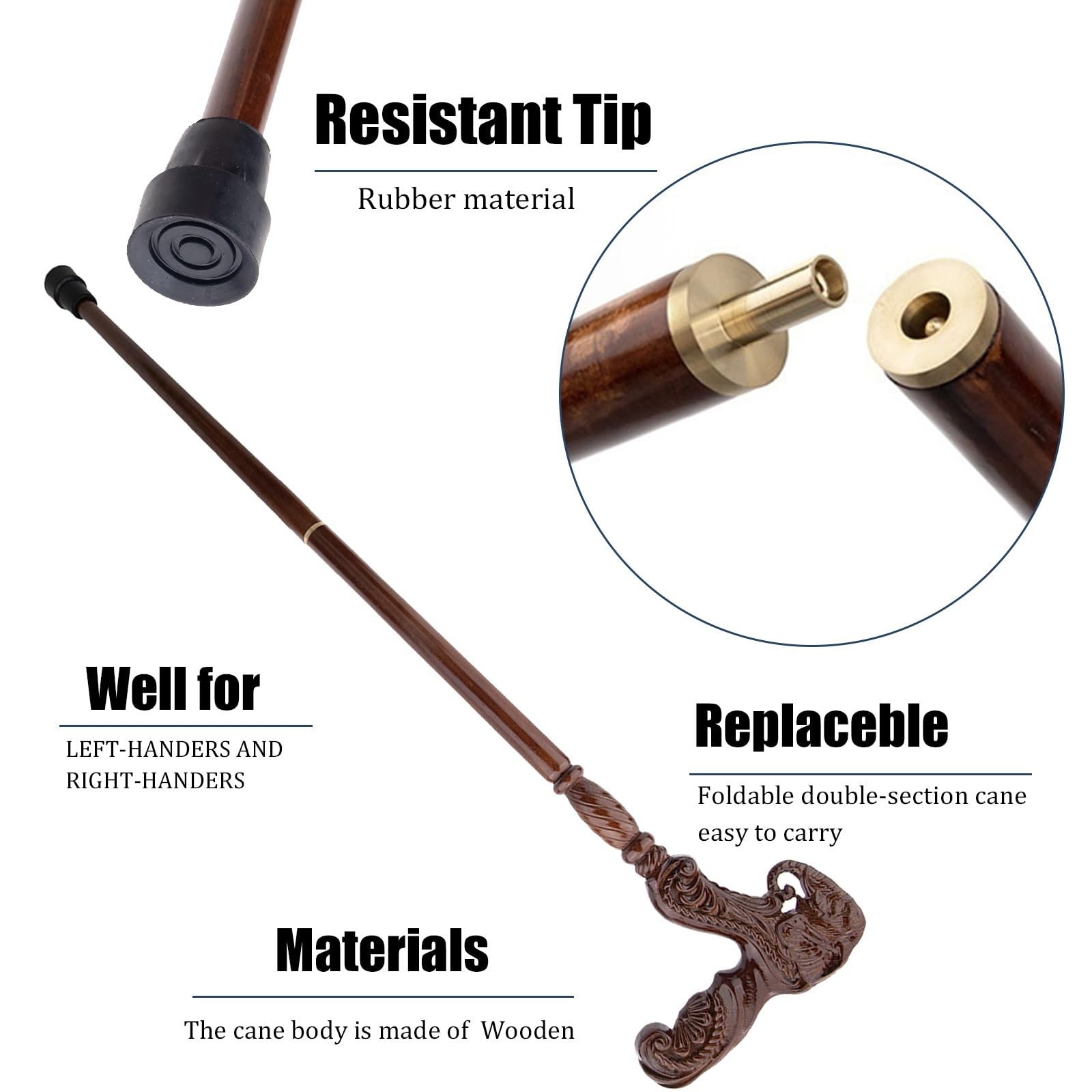 Bastoni da Passeggio con Motivo Effetto Legno, con Impugnatura Ergonomica e Punta in Gomma Antiscivolo, Bastone Decorativo di Lusso Cospaly per Uomo e Donna 94 Cm