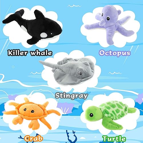 Vista 108 de Muiteiur Animal de peluche de tortuga marina, suave juguete de peluche con 3 bebés, vida marina de peluche azul para niños y niñas (azul)