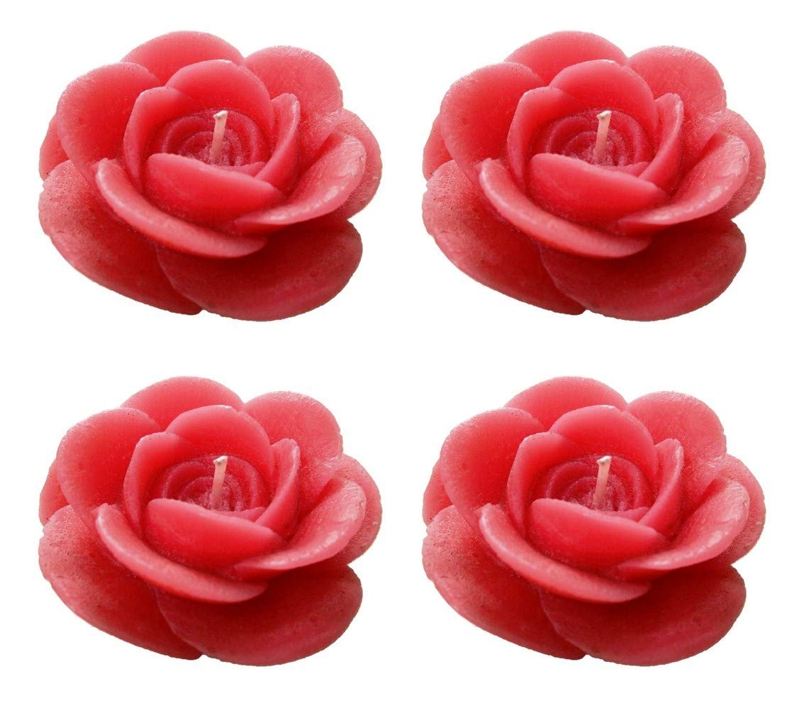 Shraddha Creation Floating Rose Decorative Smokeless Candle, Pink Color with Spice Musk Fragrance (Set of 4)
