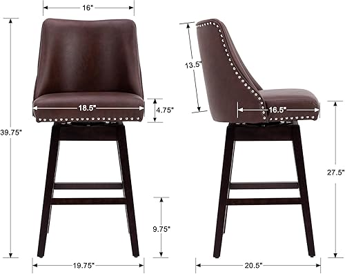 Miniatura 3 de Taburetes de bar de altura de mostrador de 27.5 pulgadas, taburetes de cocina de piel sintética con respaldo, taburetes de bar giratorios de 360 con