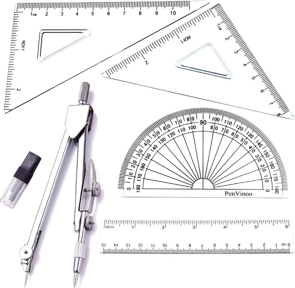 LEEBEI Student Drawing Compass Ruler Set,Math Drawing Stationery