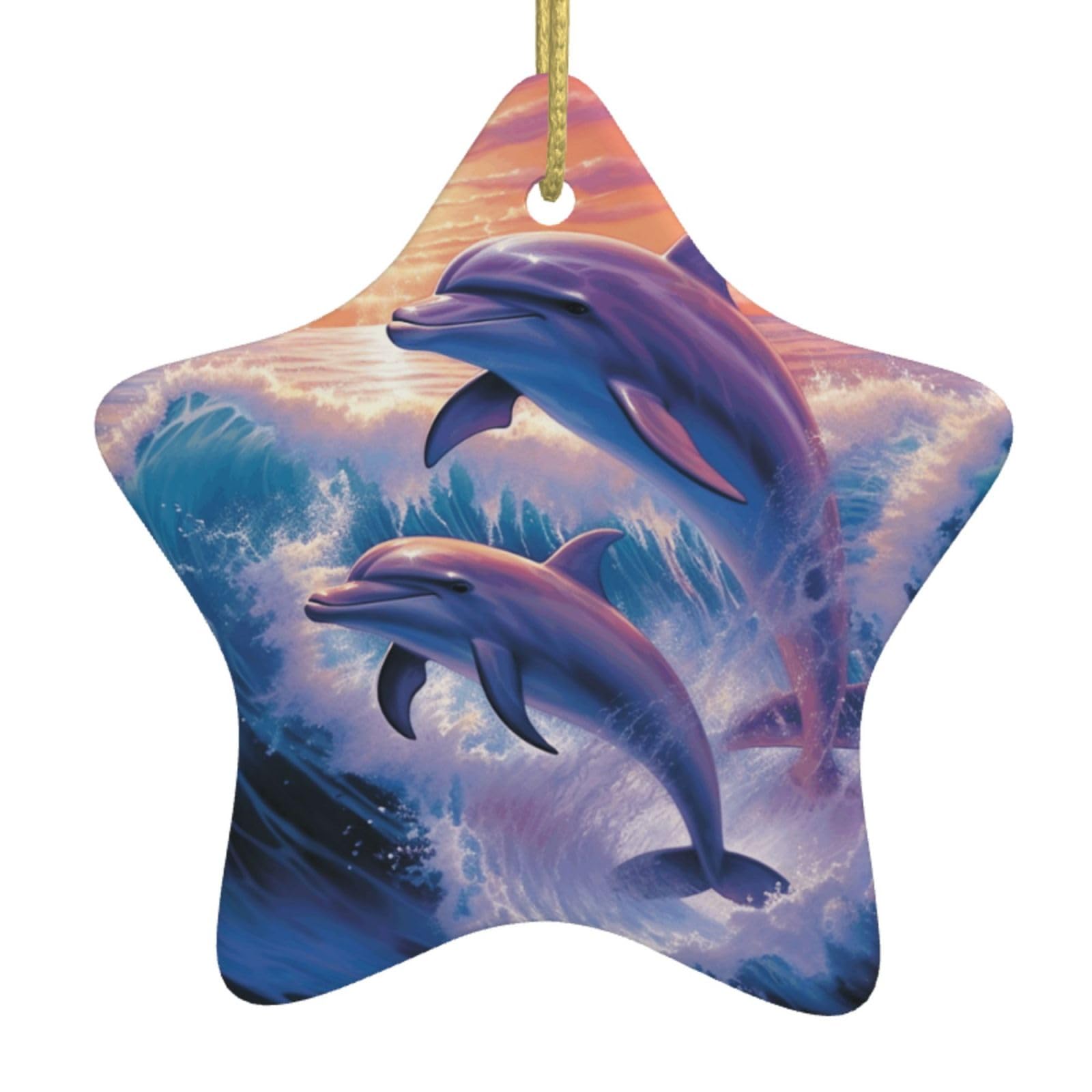 Fodpand Women's White Dolphins Art Christmas Ornaments 2025, Gift Exchange For Men, Collectible Ceramic Ornament Star Hanging Ornaments For Christmas Tree Decoration