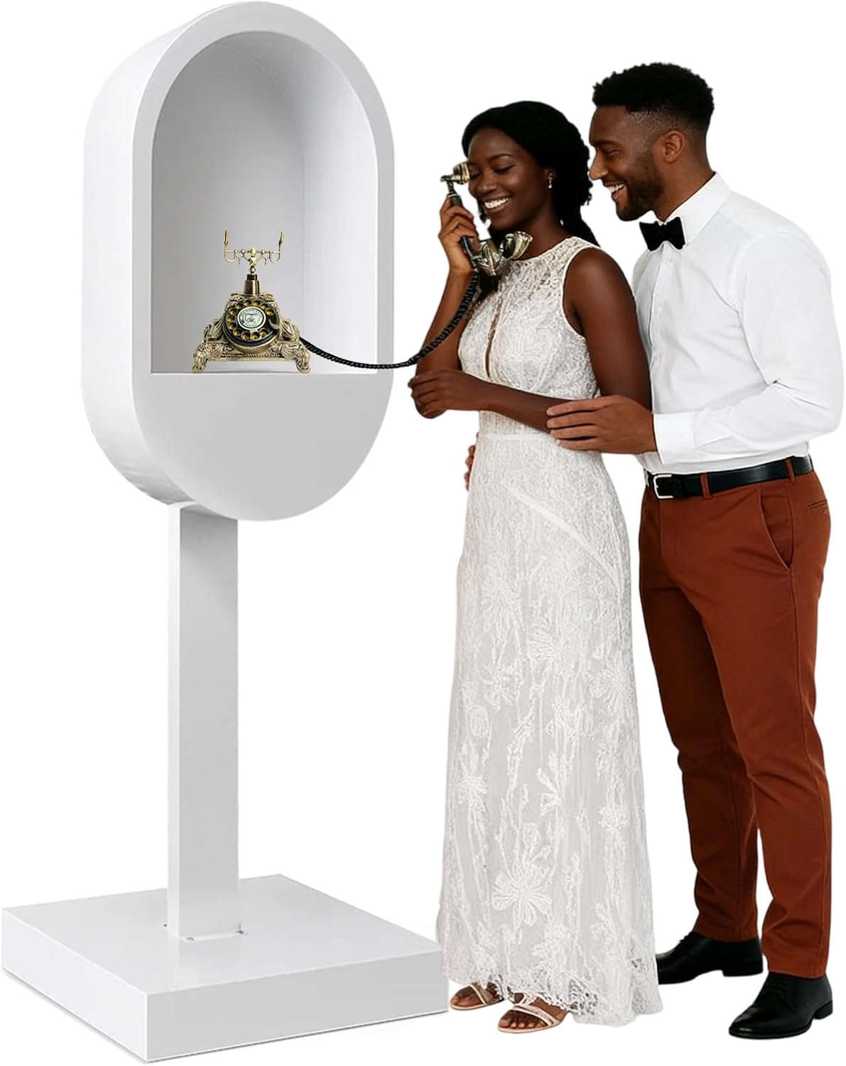 RDYMONKEY Audio Guest Book Stand Telephone Booth for Wedding Outdoor Party Leave a Message Video Decoration Phone Photo Booth Props Box Audio Guestbook Stand White Recording Table