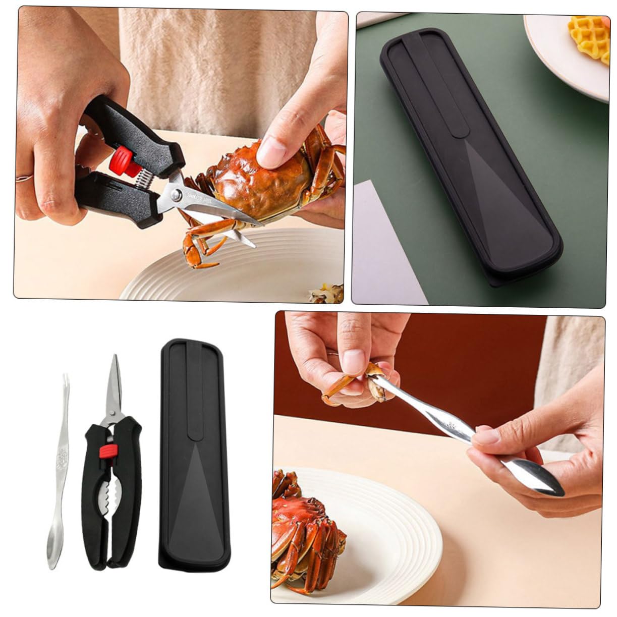 Gatuida 5sets Utensili Per Mangiare Granchio Attrezzi Metallo Per Granchio Con Pinza Forchetta e Scatola Di Conservazione Strumenti Da Cucina Pratici e Organizzati