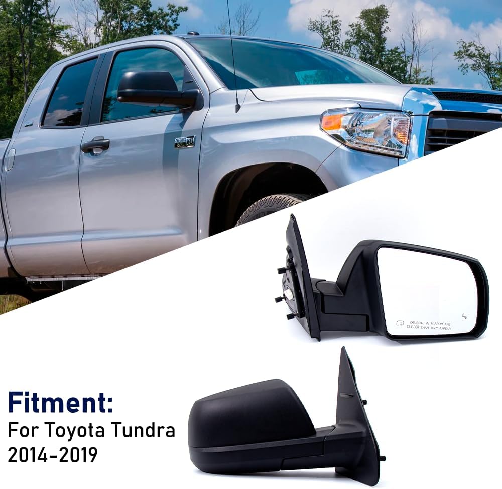 For Toyota Tundra 2014-2019 Door Mirror with Textured Black cover Assembly Manual Folding Power Heated 5 Pins Right Passenger Side