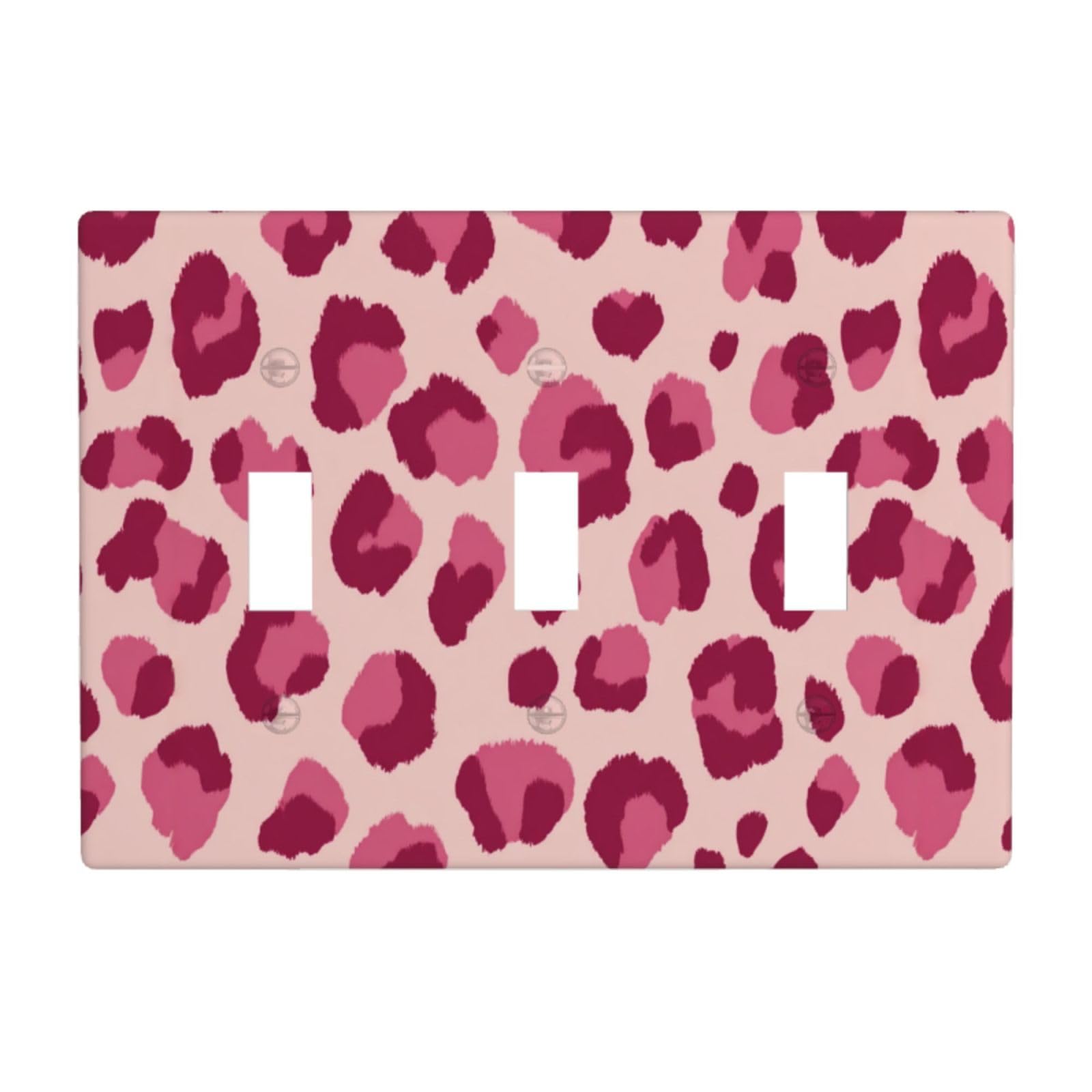 Pink Leopard Print Light Switch Covers 3 Gang Triple Toggle Wall Plate Switchplate Electrical Faceplate for Bathroom Kitchen Bedroom Decor