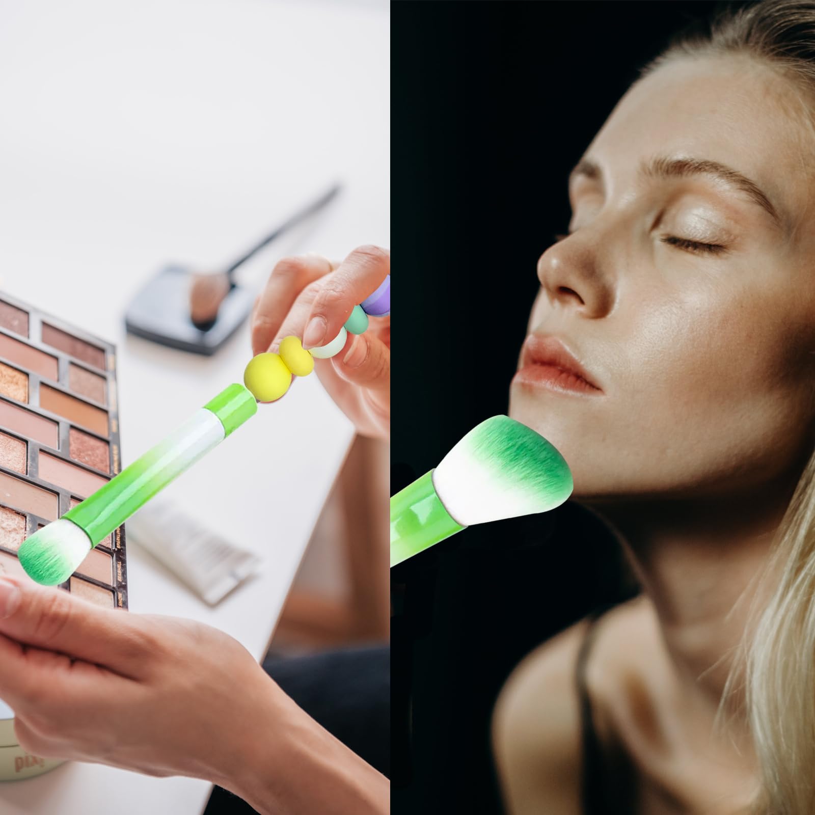 10 pennelli da trucco con perline fai da te, pennelli per trucco fai da te, kit di pennelli per ombretto, perline (10 pezzi = 2 set), colore: verde Tiedye
