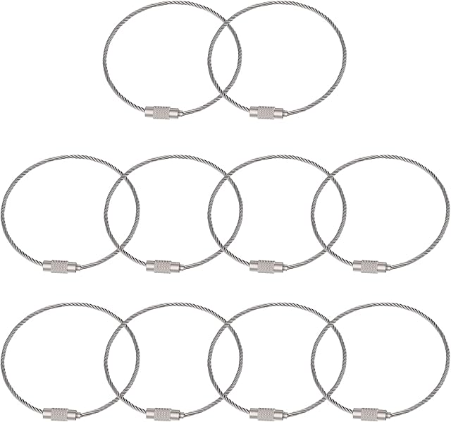Large Keyring Hoop 10 Pack Wire Keychain Cable Stainless Steel Keyring Loop Holder Heavy Duty Key Ring for Hanging Keys Luggage Tags or ID Tags (15cm / 5.9inch)