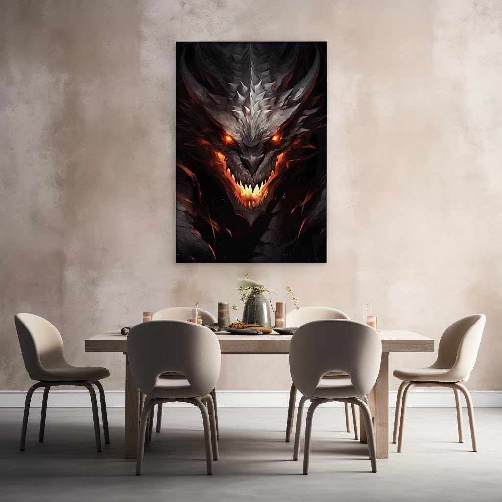 Canvas for Living room. Unleashing the White Fury: A Glimpse of the Majestic Digital Dragon, 27 x 18 inch Canvas Wall Art - Contemporary Masterpieces - Modern Home Decor - 69x46 cm (27x18 inch)