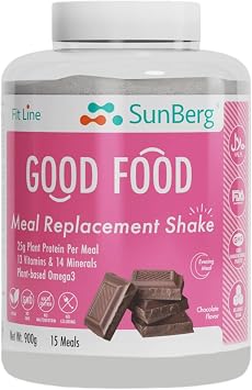 Sunberg Good Food Protein Powder - 900g Chocolate Flavour Meal Replacement Vitamins & Minerals 25g Plant Based Protein Shake -Gluten Free Vegan Blend 15 Servings