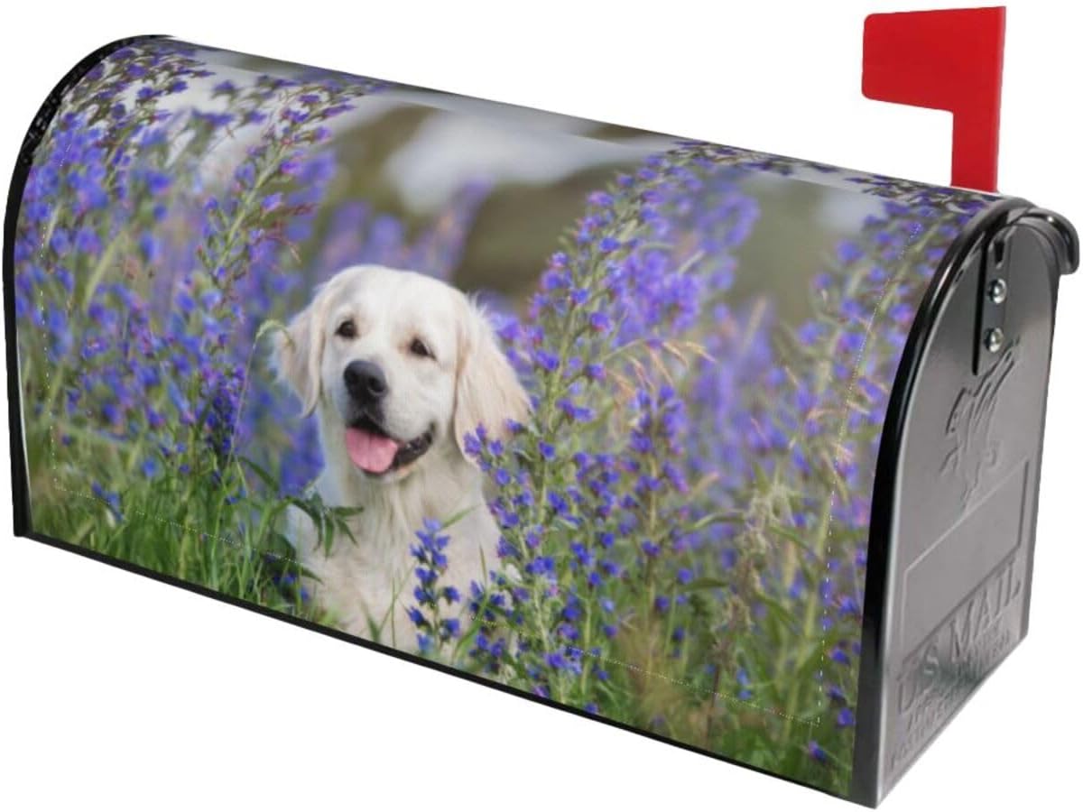 Foruidea Golden Retriever Dog Flower Mailbox Covers Magnetic Mailbox Wraps Post Letter Box Cover Standard Oversize 21 X 18 MailWrap Garden Home Decor