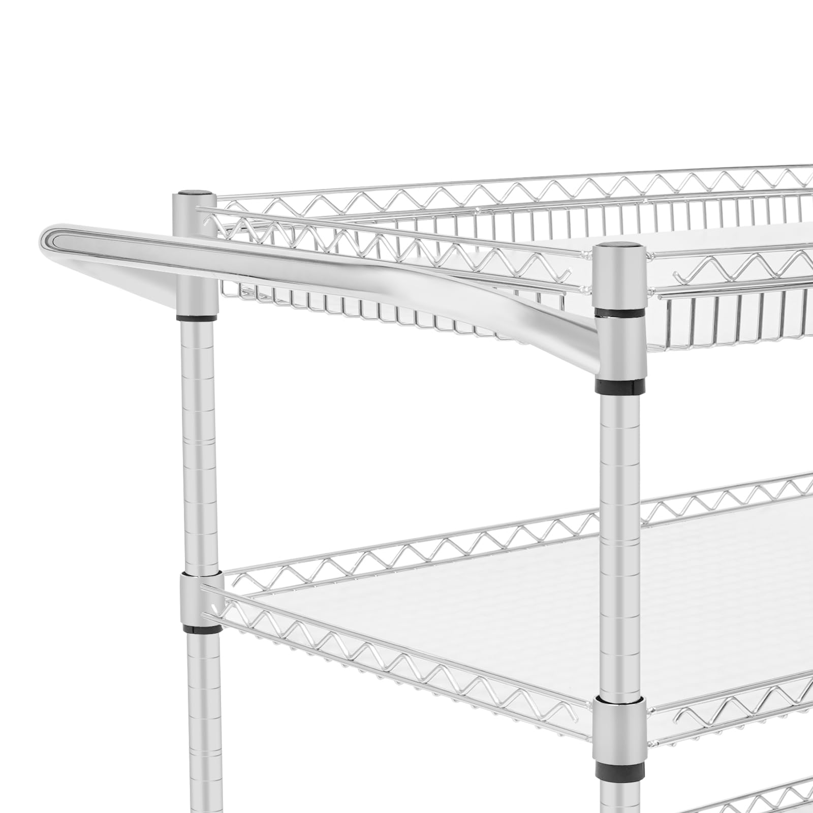Carrello di servizio in acciaio al carbonio, 3 livelli, 4 ruote girevoli (2 con freni), capacità 150 kg per scaffale, vassoi in PP regolabili, per cucina, hotel e casa
