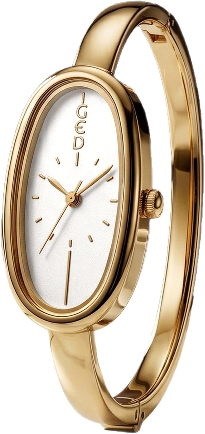 Gosasa Gold Oval Bangle Watch for Women Dainty Cuff Quartz Watch