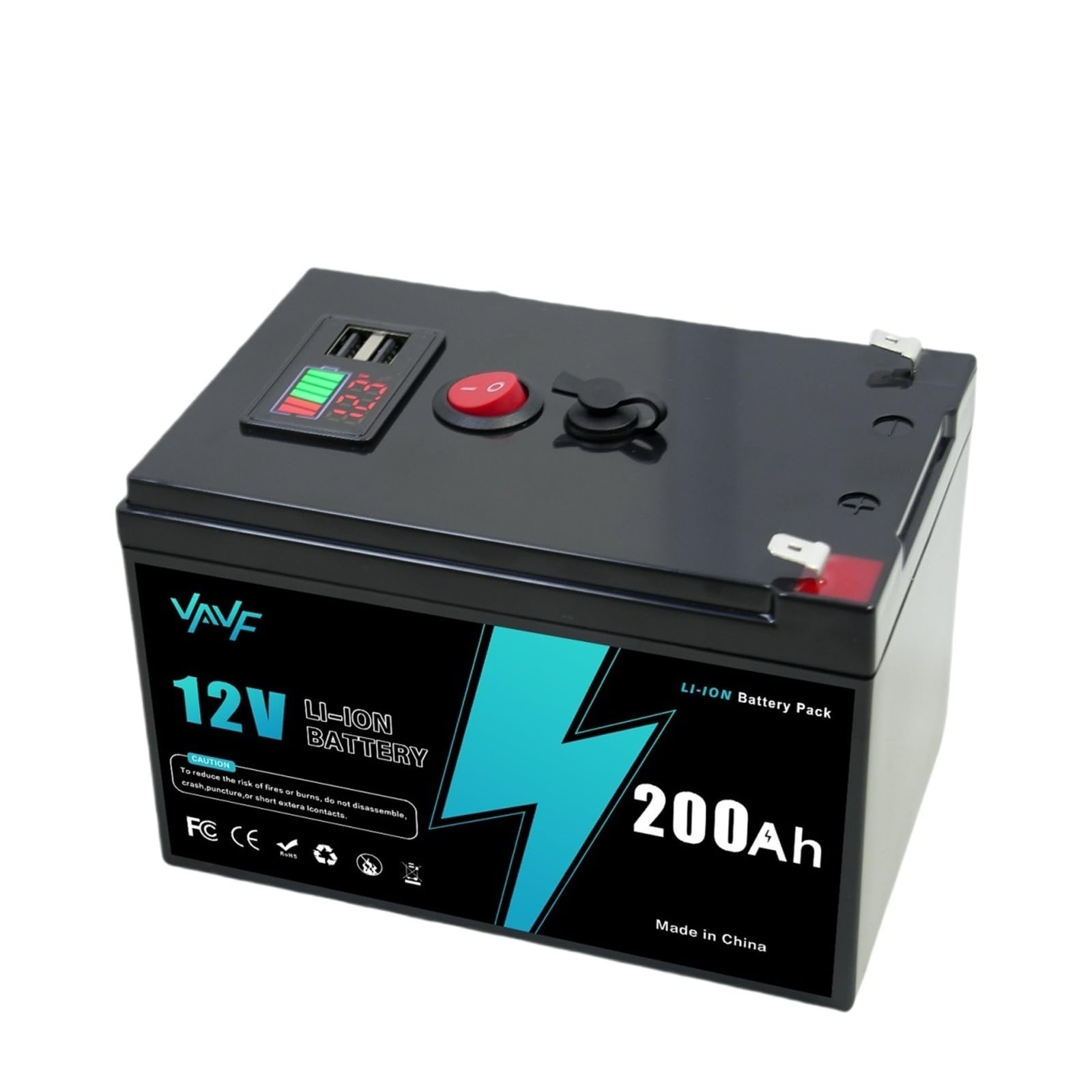 Batteria al litio 12v 200AH LiFePO4 Batteria con BMS intelligente, ideale for energia solare, camper, accumulo di energia domestica marina e off-grid(12v 200Ah-charger)