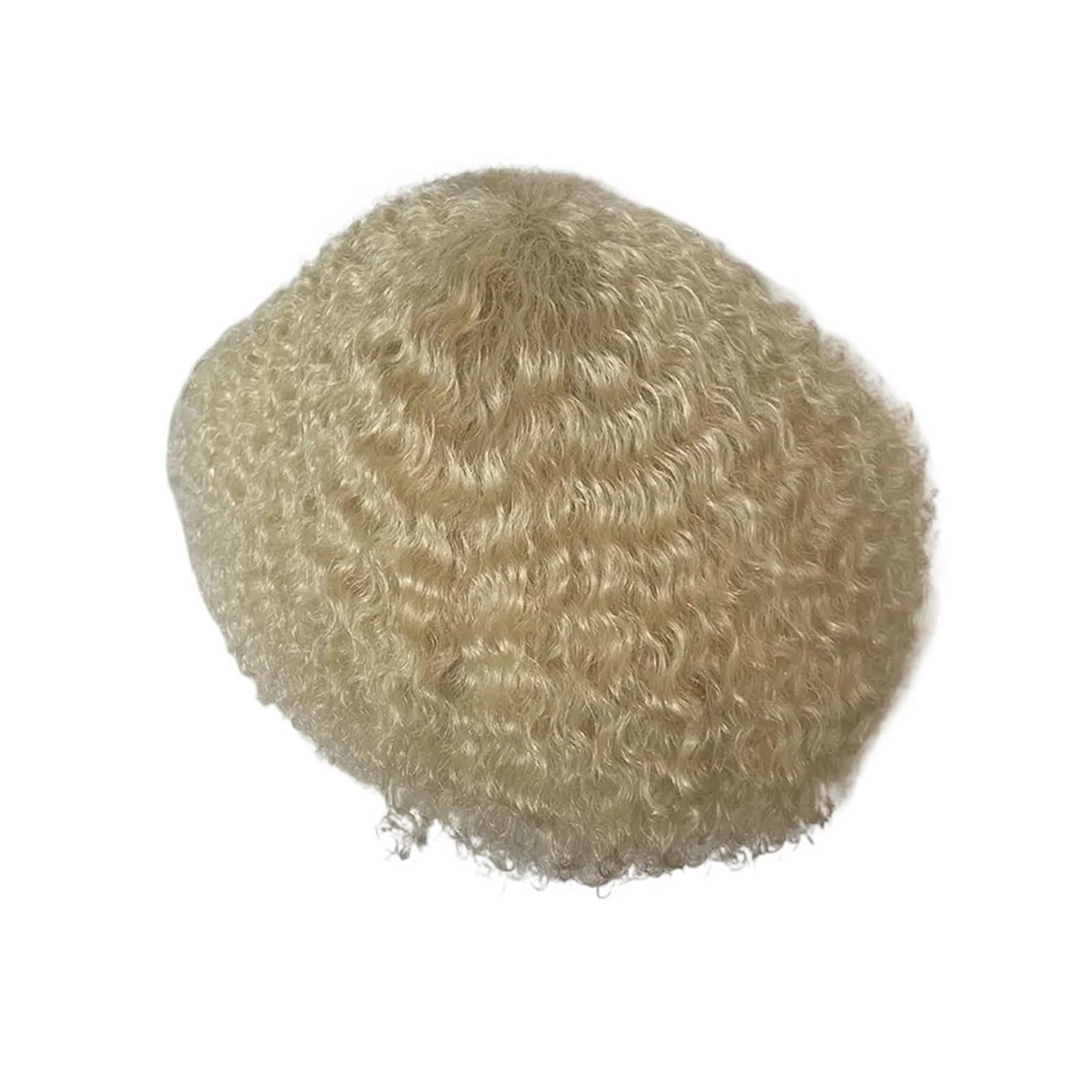 Włosy Męskie Kawałki Afro Wave Curly Męski tupecik System wymiany ludzkich włosów Pełne koronkowe peruki 6 cali Codzienne użytkowanie(60R white Color)