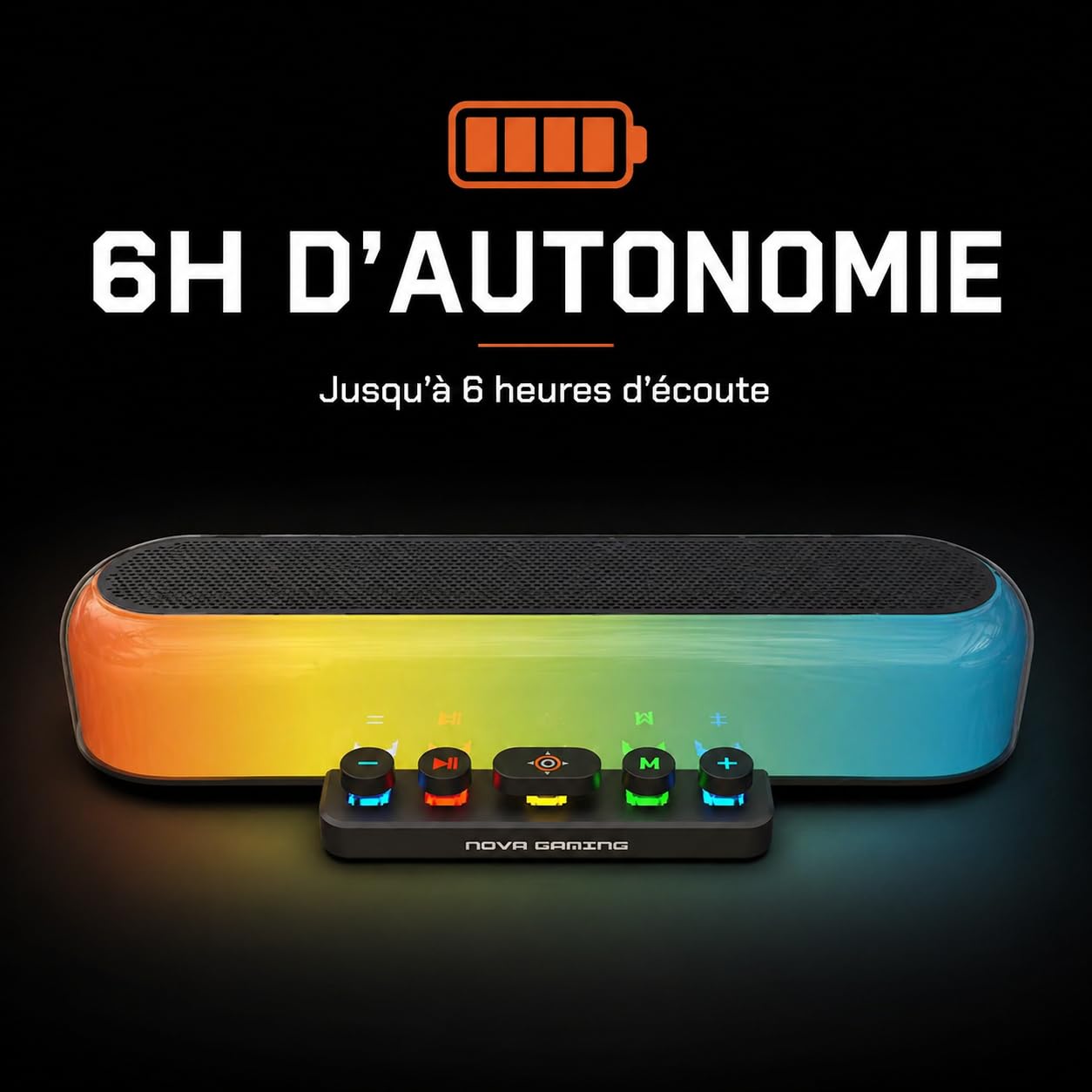 Nova Gaming URSAE - Barre de Son Gaming RGB Bluetooth 5.3 Puissante et Immersive - Enceinte PC Stéréo 10W avec Design Compact Élégant - Connexion USB, Jack, Micro-SD