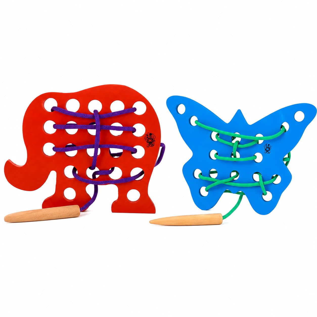 Skillofun Butterfly & Elephant Lacing Toy Bundle, Develops Fine Motor Skills, Eco-Friendly Natural Wood, Child-Safe, Hand-Eye Coordination Development, Hour-Long Captivating Fun
