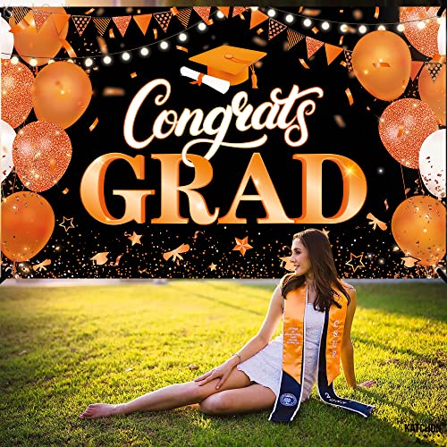 Image of KatchOn, XtraLarge Congrats Grad Banner - 72x44 Inch, Congratulations Banner | Graduation Backdrop Class of 2026, Orange and Black Graduation Decorations 2026 for Grad Party Decorations