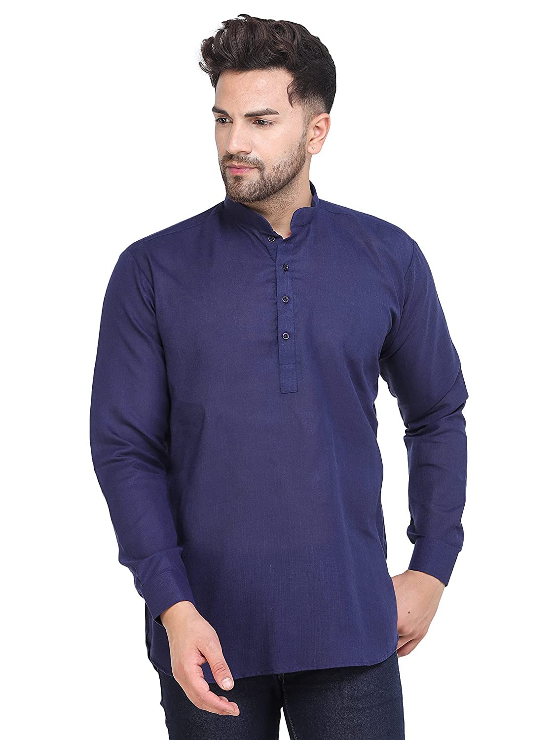 royal kurta Men's Casual Cotton Blend Short Casual Kurta (Band Neck)-picture-36