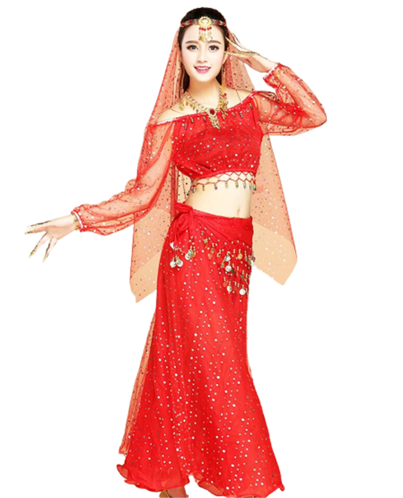 Set di 6 Costumi da Danza del Ventre da Donna Costume da Danza del Ventre di Carnevale Abito da Spettacolo di Danza Indiana di Bollywood Esibizione E Pratica (T1542)