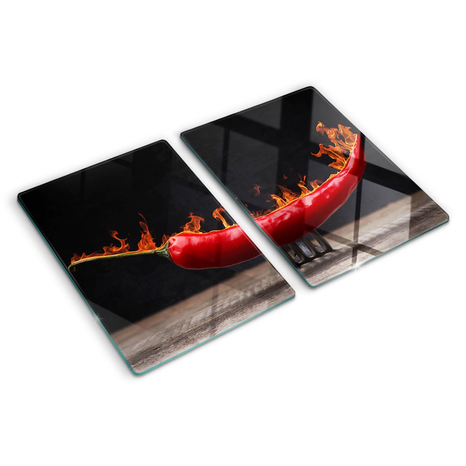 Planche de cuisine en verre décorative pour plan de travail piment