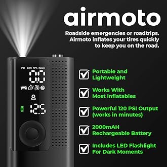 Airmoto Portable Air Compressor - Smart Pump for Car, Motorcycle, Bicycle and More - Includes Tire Pressure Gauge