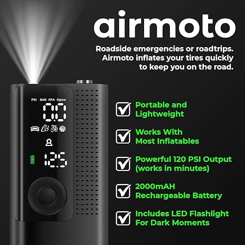 Miniatura 6 de Airmoto Compresor de aire portátil para inflador de neumáticos, paquete de 3, bomba de aire para neumáticos de automóvil con manómetro de neumáticos