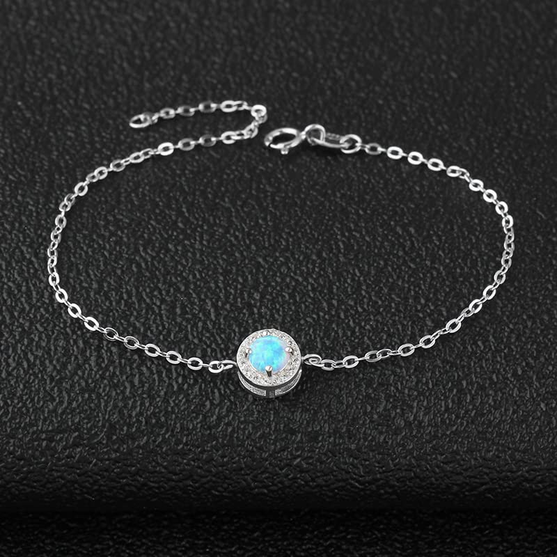 Solid 14K White Gold Over 925 Silver Opal Bracelet for Women,Dainty Opal and Moissanite Halo Chain Bracelet,Fashion Jewelry Gift for Her4