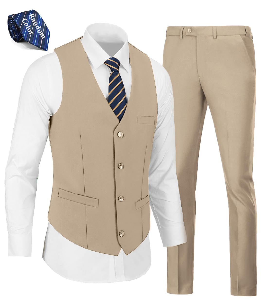 WOMS Mens 2 Pieces Suits Vest Pants Set Slim Fit Wedding Groomsmen Suit for Men Formal