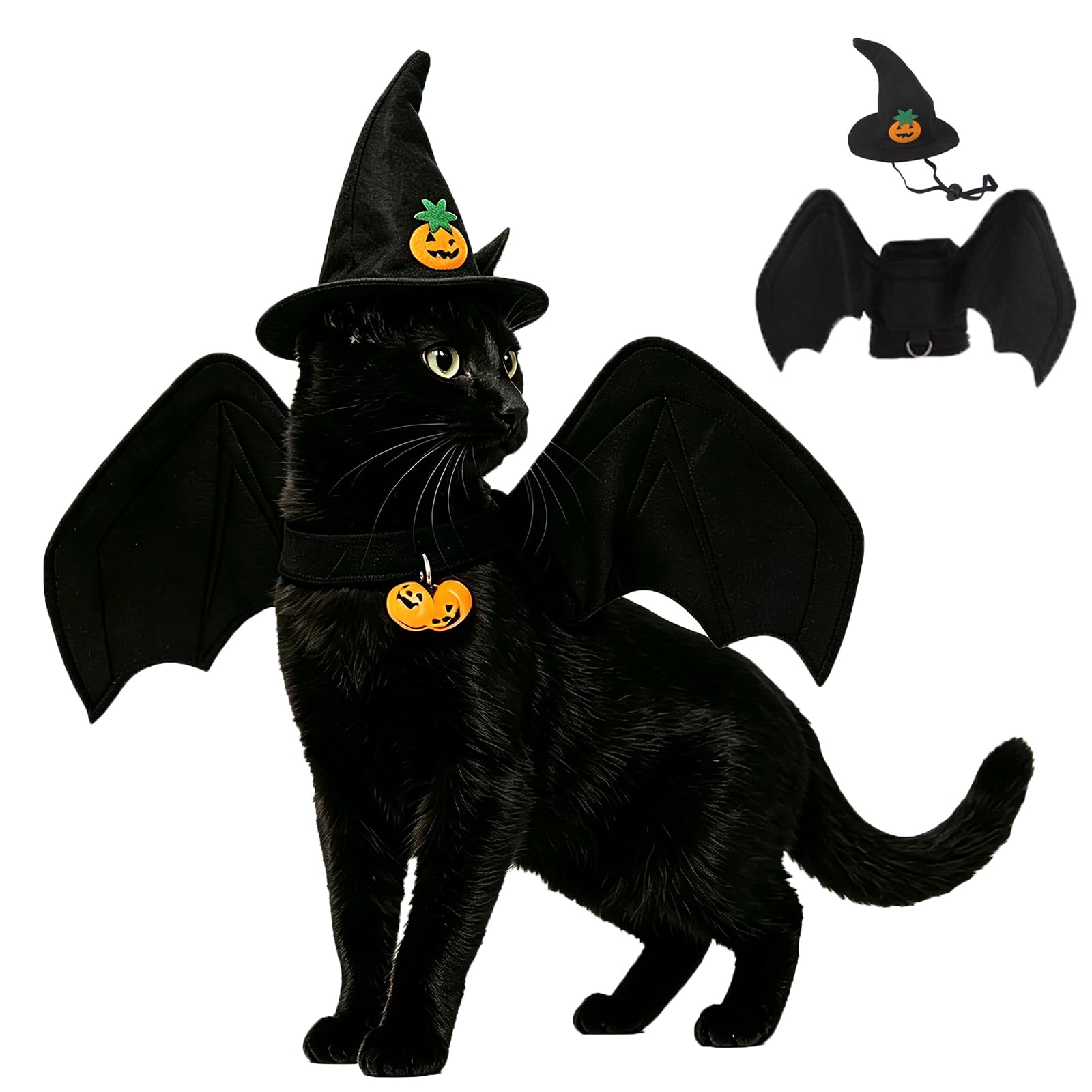 Pet Halloween Costume Bat Wings with Wizard Hat for Cat Small Dog