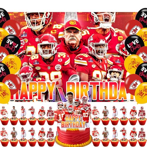 Kansas City Birthday Party Supplies Backdrop 5x3 Football Star Happy Birthday Cake Topper Ballons Background Photography Chiefs Team Party Decorations Banner Photo Booth Props
