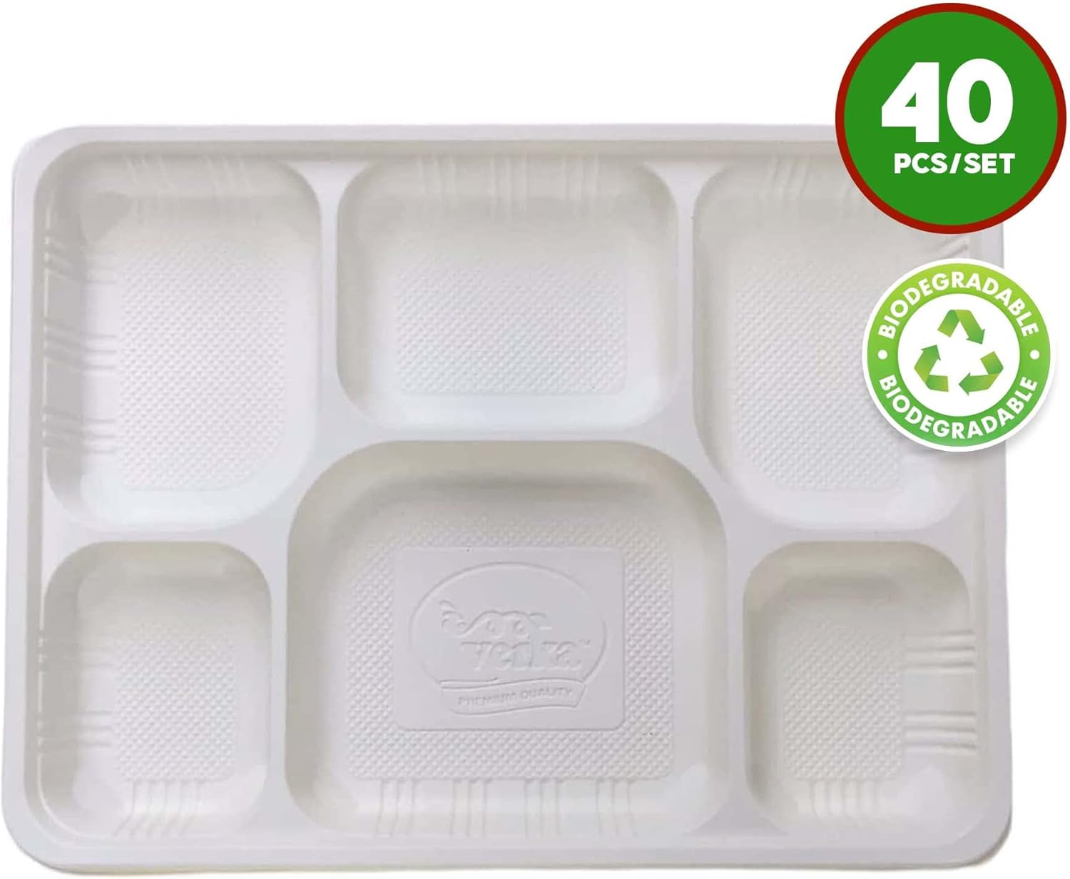 Verka 6 Compartment Tray (Thali), Biodegradable, 40 ea