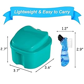 2 Pack Color Retainer Cleaner Case Denture Cups for Soaking Dentures, False Teeth Container Partial Denture Cleaning Case with Lid Travel - Lake Green and Dark Blue