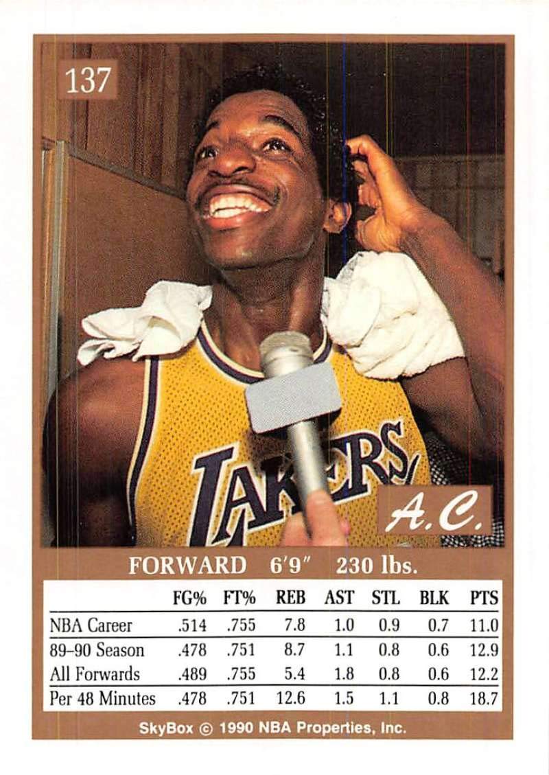 Amazon.com: 1990-91 SkyBox Basketball #137 A.C. Green Los Angeles