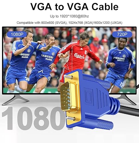 Miniatura 10 de Cable VGA largo de 25 pies, VGA macho a VGA macho para monitor de computadora, cable adaptador HD15 1080P Full HD de alta resolución para proyector