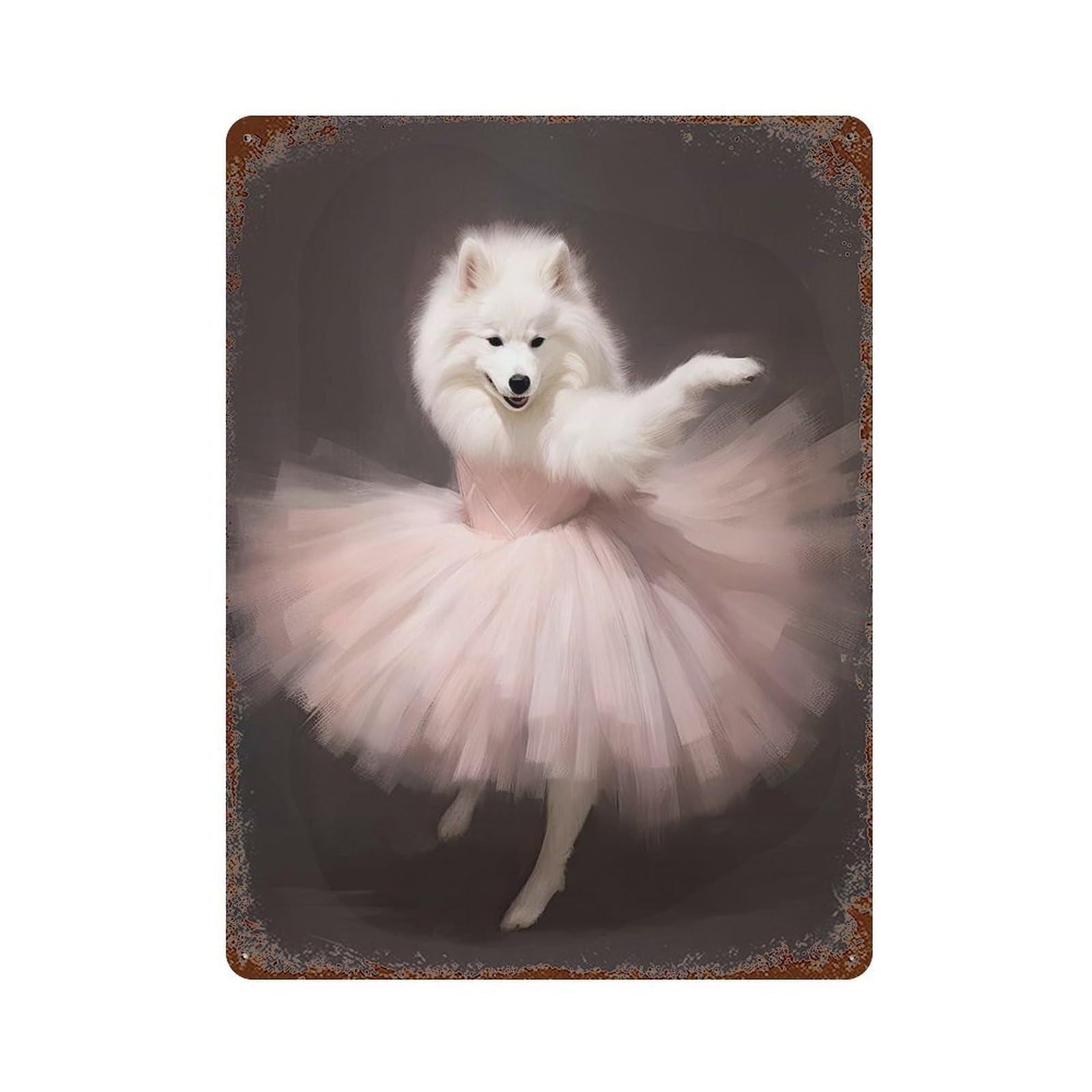 Retro Metal Sign with Samoyed Ballerina Design 15.7"x11.8", for Bistro, Counter And Cafe Decor, Shabby Chic Decor