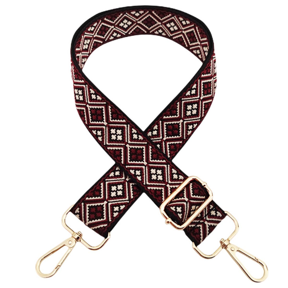 Adjustable Shoulder Strap for Women's Bag, Colourful 3.8 cm, Wide Straps, Replacement Shoulder Bag with Gold Carabiners, Durable Shoulder for Crossbody Strap, Black-Wine Red, 309