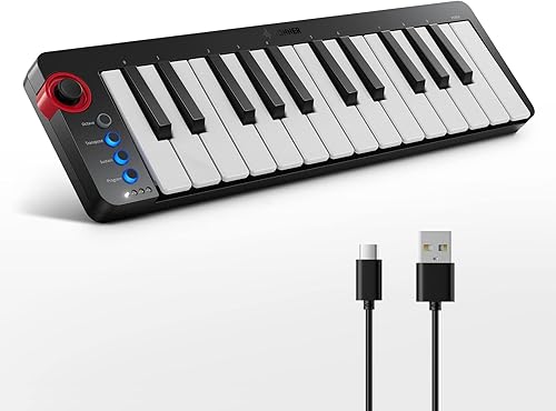 Donner Mini Teclado MIDI, N-25 Controlador MIDI de 25 Teclas para Principiantes con Mini Teclas Sensibles a la Velocidad, Interruptor de Iluminación